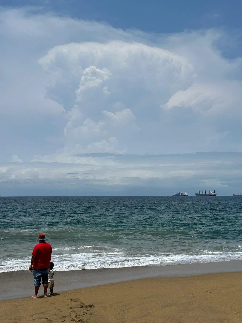 Familia observando el mar desde la playa